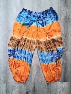 Shiva Fashions Woman's One Size Multi-Colored Tie Dye Harem Baloon Pants